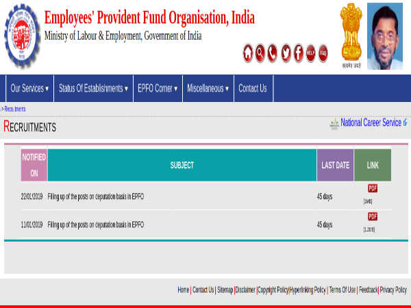 EPFO Recruitment 2019 For CE, AEEs, JEs EPFO Recruitment 2019 For CE, AEEs, JEs