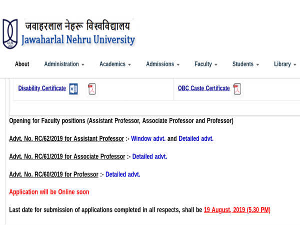 Jnu Recruitment 2019 Apply Online For 267 Professors And