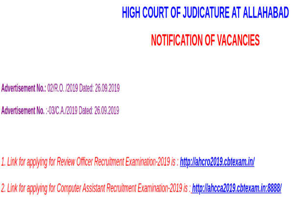 Allahabad High Court Recruitment 2019 Allahabad High Court Recruitment 2019