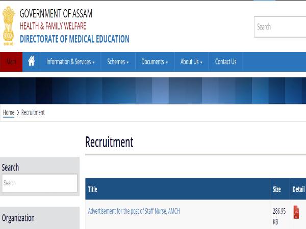DME Assam Staff Nurse Recruitment 2020 DME Assam Staff Nurse Recruitment 2020