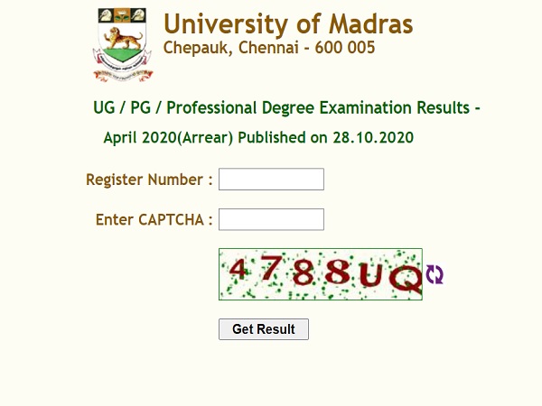 Madras University Arrear Result 2020 Declared Madras University Arrear Result 2020 Declared