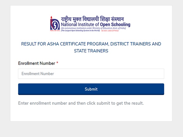 NIOS ASHA Certificate Programme Result 2021 Out NIOS ASHA Certificate Programme Result 2021 Out