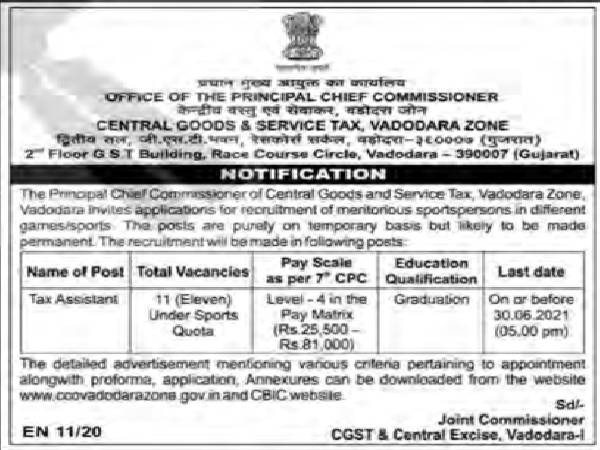 CBIC Recruitment 2021: 11 Tax Assistants posts CBIC Recruitment 2021: 11 Tax Assistants posts