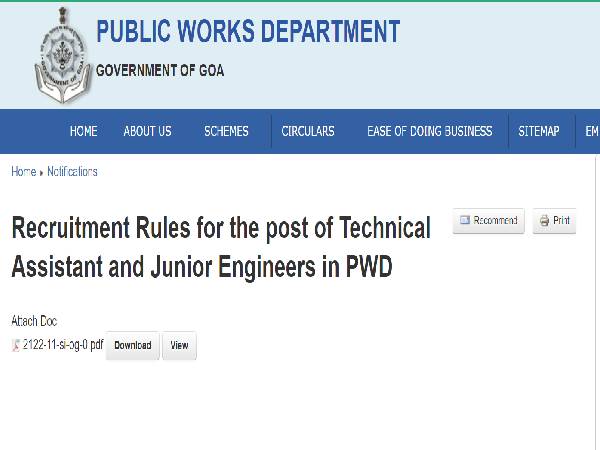 Goa PWD Recruitment 2021: 368 JE, TA posts Goa PWD Recruitment 2021: 368 JE, TA posts