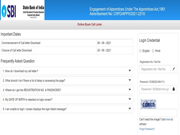 SBI Apprentice Admit Card 2021 Released SBI Apprentice Admit Card 2021 Released