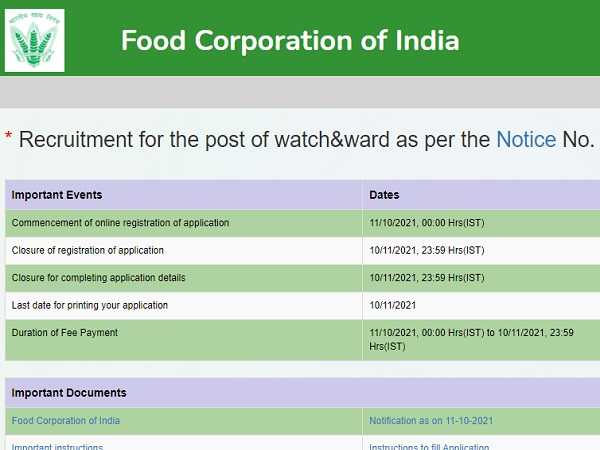 FCI Recruitment 2021 For 860 Watchman Posts FCI Recruitment 2021 For 860 Watchman Posts