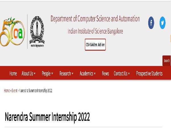 IISC CSA Narendra Summer Internship 2022 IISC CSA Narendra Summer Internship 2022